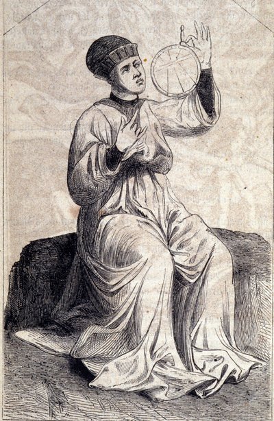 Representação de um astrólogo usando um astrolábio no século XV. Gravura de "De machinis Bellicis" (Tratar máquinas de assento). de Unknown artist