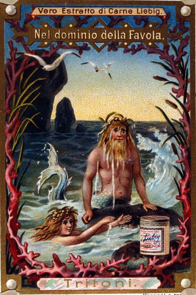 Representação de recém-nascidos, criaturas lendárias mi man mi peixe. chromolithographof do século XIX de Unknown artist