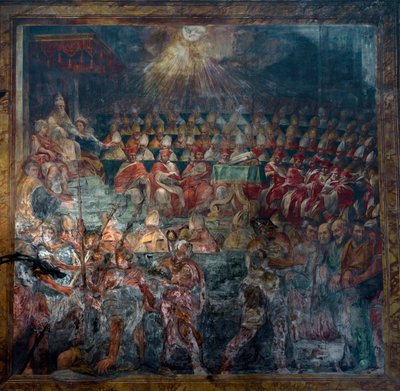 Representação do Primeiro Conselho de Nicee, Primeiro Conselho Ecumênico, em 325 de Unknown artist