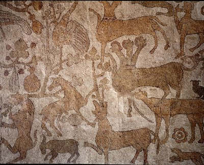Representação da imaginária fauna indiana simbolizando as façanhas de Alexandre o Grande (356-323 AC), Rei da Macedónia durante a conquista da Índia Pavimento de Pantaleone (ou Pantaleão de Unknown artist