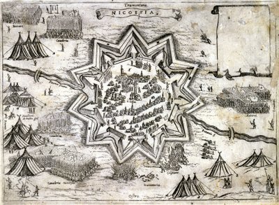 Representação do cerco de Nicósia na ilha de Chipre em 1191, durante a 3ª Cruzada de Richard Lion Heart. Século XVI. de Unknown artist