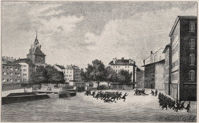 Revolução de Genebra de 7 a 8 de outubro de 1846 (revolução fazyst): defesa de São Gervais em 7 de outubro de 1846 - Vista da Place de Bel Air e Ponts-de-l