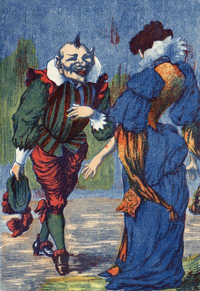 Riquet apresenta-se novamente à princesa. Ilustração de "Riquet a la houppe", conto de Charles Perrault (1628-1703), escritor francês. Ilustração anônima. Imagery Marcel Vagne, Jarville Nancy, sem data (final do século XIX). de Unknown artist