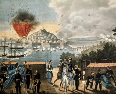 Risorgimento - Expedição das Mil ou Camisas Vermelhas por Giuseppe Garibaldi (1807-1887) - Cerco de Gaete, Itália de Unknown artist