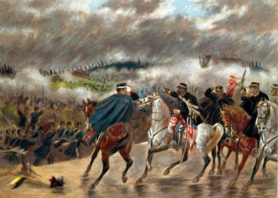 Risorgimento - Campanha Italiana (1859): Victor Emmanuel II (Vittorio Emanuele II) (Victor-Emmanuel) (1820-1878) durante a Batalha de San Martino liderou as tropas piemontesas contra o exército austríaco em 24/06/1859. Coleção Privada de Unknown artist