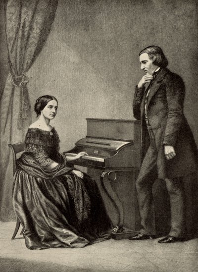 Robert Schumann (1810-1856) com a sua mulher (gravura) de Unknown artist