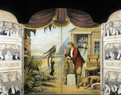 Robinson Crusoe com o seu papagaio, por volta de 1890. Romano por Daniel de Foe ou Defoe (1660 - 1731) de Unknown artist