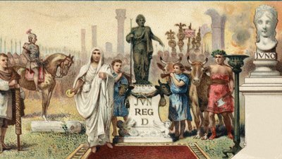 Sistema político romano. Tribune de la plebe: Caius Sempronius Gracchus (Gaio (Caio) Sempronio Gracco) (154-122 AC), um estadista romano (apelidado de "Les Gracques" com seu irmão) criou para colônia uma nova cidade (Junonia) em Cartago. Cromolitografia da de Unknown artist