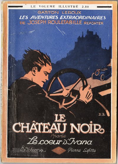 Rouletabille ao volante do seu descapotável persegue um carro, ilustração de capa para Gaston Leroux (1868-1927), edição Pierre Lafitte, Paris de Unknown Artist
