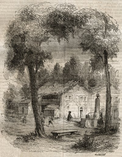 Rousseau a Motiers (Cantão de Neuchatel) - Ilustração para as "Confissões" de Jean-Jacques (Jean Jacques) Rousseau (1712-1778) - gravura de 1849 de Unknown artist