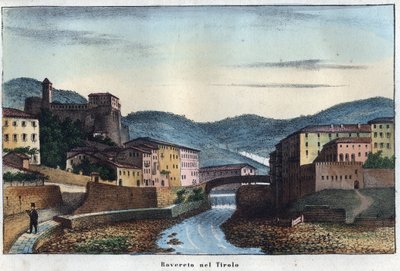 Cidade de Rovereto no Trentino no norte da Itália - século XIX - gravura de "Usi e Costumi di Tutti i Popoli dell