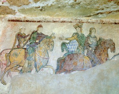Cortejo Real (ou às vezes interpretado como "perseguição real") composto pelo Rei Henrique (Henrique II) na cabeça do cortejo (ausente neste detalhe), atrás dele sua esposa Alienor d