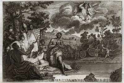 Bíblia de Royaumont, Novo Testamento: O Eunuco baptiza. São Felipe Diácono anuncia a fé a um Eunuco da Rainha da Etiópia e o batiza. Ilustração de 1811. de Unknown artist