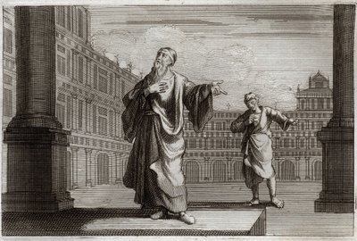 Bíblia de Royaumont, Novo Testamento: Parábola do fariseu e publicano, que foi orar no Templo. Ilustração de 1811. de Unknown artist