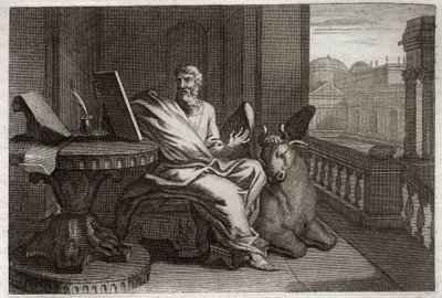 Bíblia de Royaumont, Novo Testamento: O evangelista São Lucas com o touro. Ilustração de 1811. de Unknown artist