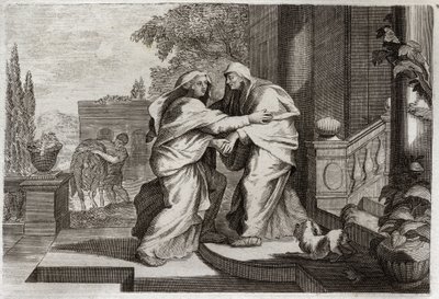 Bíblia de Royaumont, Novo Testamento: Visitação. A Santíssima Virgem Maria visitará sua prima Isabel. Ilustração de 1811. de Unknown artist