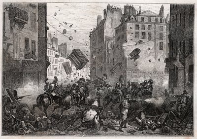 Rue Saint-Antoine durante os Trois-Glorieuses (julho de 1830) - Revolução da Barricada de 1830 na Rue Saint-Antoine (Saint Antoine) em 1830 de Unknown artist