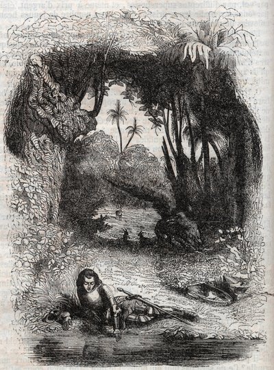 Ruggiero na ilha de Alcina, - 1851 gravura do poema Orlando furioso (1516) de Ludovico Ariosto, - Edição traduzida do italiano pelo Conde de Tressan e publicada por Gustave Harvard 1851 de Unknown artist