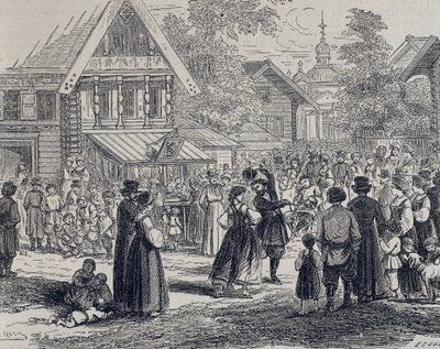 Rússia (séc. XIX). Festa numa aldeia. 1879 (gravura) de Unknown artist