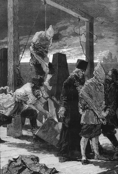 Rússia, São Petersburgo: execução dos dois niilistas Kviatkovsky e Presniakoff em 16/11/1880, na ravelina de São João da Fortaleza dos Santos Pedro e Paulo. Eles foram os autores do ataque ao Palácio de Inverno, em 1879. de Unknown artist