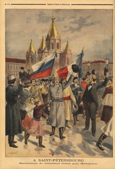 Voluntários russos em São Petersburgo para a expedição francesa de Madagáscar. Gravação no "Le petit journal" 28/04/1895. A coleção de Selva. de Unknown artist
