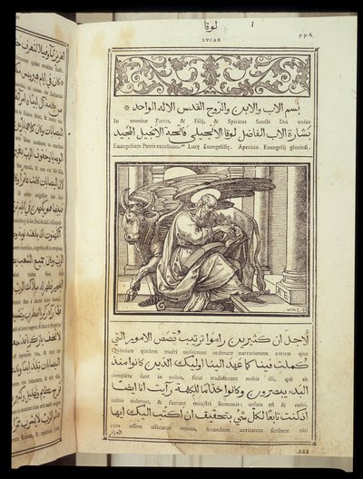 São Lucas o Evangelista em "A Bíblia" escrito em latim e árabe. de Unknown artist