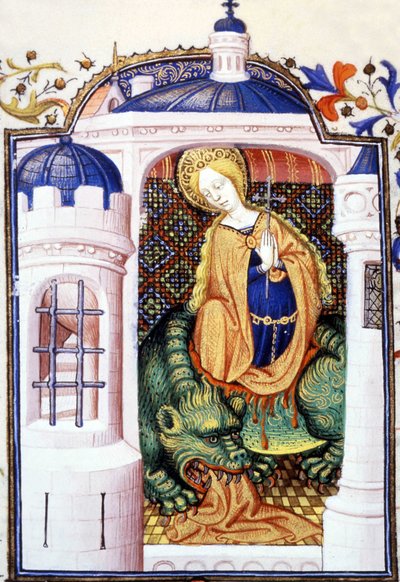 Santa Martha e o Monstro Tarasco. Manuscrito do século XV. de Unknown artist