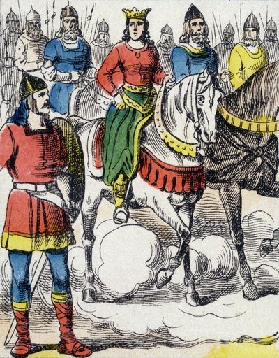 Sainte Clotilde (475-545) fugiu da tutela de seu tio Gondebaud, rei dos Bourgondes (480-516), que era o assassino de sua família. de Unknown artist
