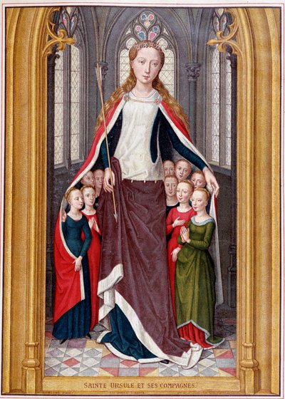 Sainte Ursula abriga seus companheiros sob seu casaco, após a caça a Santa Úrsula, Bruges, Memling de Unknown artist