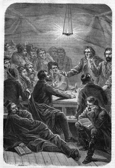 Venda (Reunião) de Carbonari. (Charbonnerie ou Carboneria, início do século XIX). Gravura de 1864. de Unknown artist