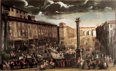 Praça de San Babila durante o carnaval, Milão (pintura, final do século XVII) de Unknown artist
