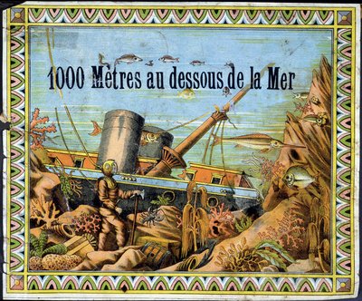Scaphandler e barco naufragado - em "1000 metros abaixo do mar" por Jules Verne de Unknown artist