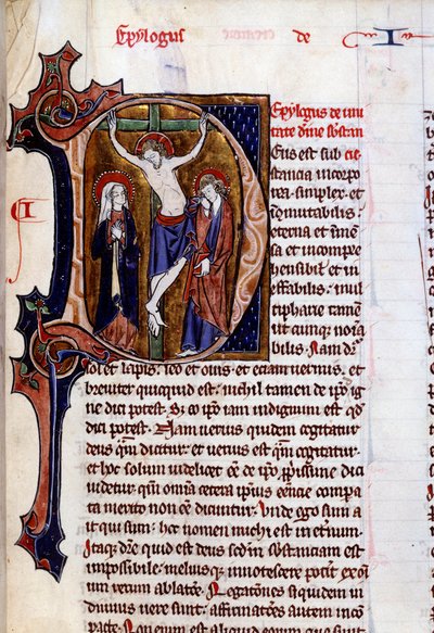 Cena de crucificação em papel timbrado (letra D). Miniture in "Speculum historiale" de Vincent De Beauvais (século XII) de Unknown artist