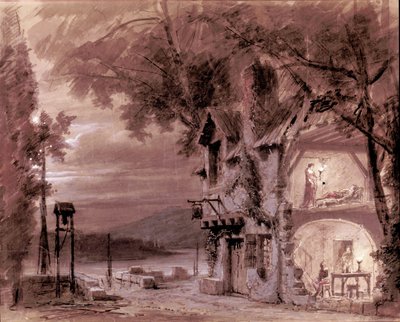 Cenografia de Philippe Chaperon para a ópera "Rigoletto" do compositor italiano Giuseppe Verdi (1813-1901) para a apresentação na Ópera de Paris de Unknown artist