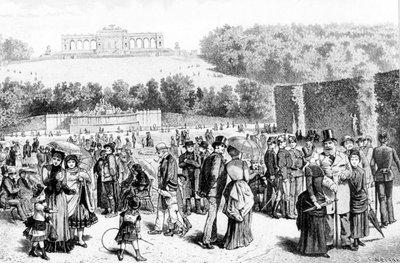 Schonbrunn Park, um complexo de palácios e jardins localizado não muito longe de Viena, foi a residência de verão da família Habsburg desde o século XVIII. Litografia do século XIX. de Unknown artist