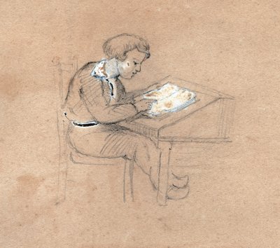 O rapaz da escola no trabalho. (desenho, por volta de 1830) de Unknown artist