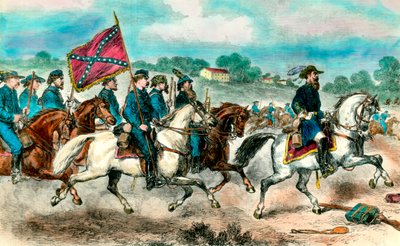 Guerra de Secessão: "General Stuart com Cavalaria Confederada em 1862" Gravação da Coleção Privada do século XIX de Unknown artist