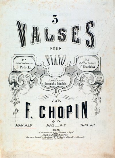 Música para 3 valsas para op. de piano. 64, de Frederic Chopin (frontispício) de Unknown artist