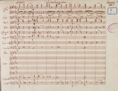 Página de música para Idomenee, rei de Creta, ópera de Mozart, versão de Lichtenthal (1843) de Unknown artist