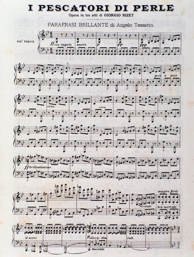 Página de música para The Pearl Fishermen, ópera de Georges Bizet de Unknown artist