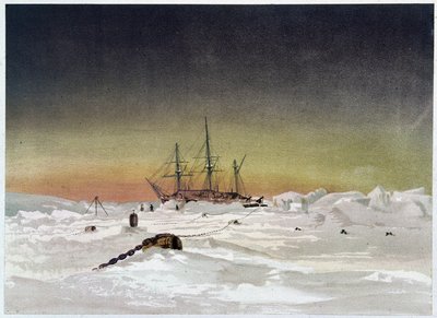 Navio no gelo - em "The shores of the polar sea, an Arctic expedition narration", pelo Dr. Edward Moos, Marcus Nard & Co, Londres de Unknown artist