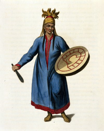 Xamã siberiano. Gravura do século XIX de Unknown artist