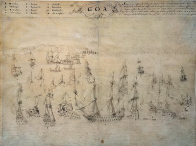 Sítio de Goa, colónia portuguesa, pela frota holandesa entre 1603 e 1639. Manuscrito do século XVII Paris, B.N. de Unknown artist