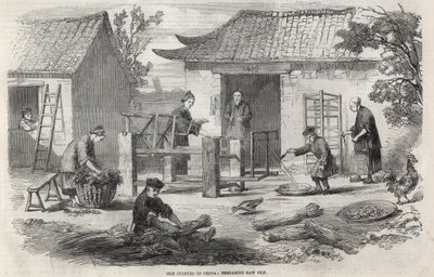 A produção de seda na China e as várias fases de fabricação. de Unknown artist
