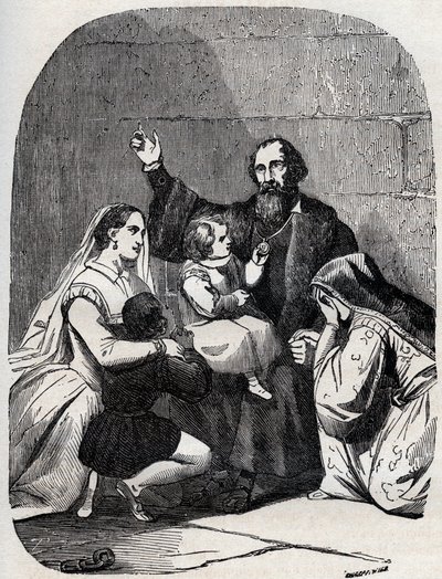 Sir Thomas More (Morus) (1478-1535) e a sua filha Margaret e as crianças na prisão de Unknown artist