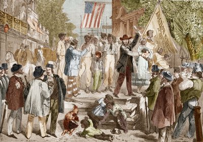 Venda de escravos a Richmond, nos Estados Unidos, em 1864. de Unknown artist