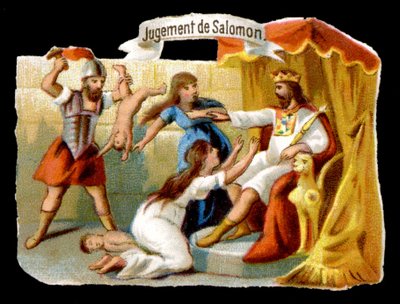 O julgamento de Salomão com a mãe a sacrificar-se para salvar o seu filho. A cromolitografia do século XIX. de Unknown artist