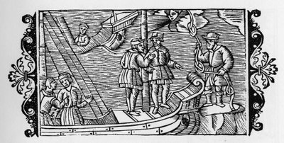 Feiticeiro vendendo aos marinheiros os ventos fechados nos três nós de uma corda - in "Historia de Gentibus Septentrionalibus" (História dos povos do Norte) por Olaus Magnus, Roma 1555 de Unknown artist