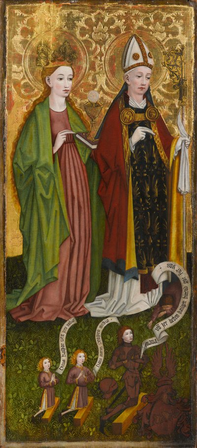 Santa Bárbara e São Valentim com Caspar von Laubenberg e Seus Filhos, por volta de 1450 (tempera e óleo no painel) de Unknown artist