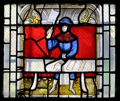 Janela de vidro manchado mostrando um açougueiro a trabalhar, final do século XVI - Capela Sainte Claude (Sainte-Claude) da Igreja Collegiale Notre-Dame de Semur-en-Auxois (Notre Dame de Semur en Auxois), Borgonha de Unknown artist